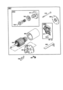 Starter Motor Diagram and Parts List for 198700  Briggs and Stratton Engine